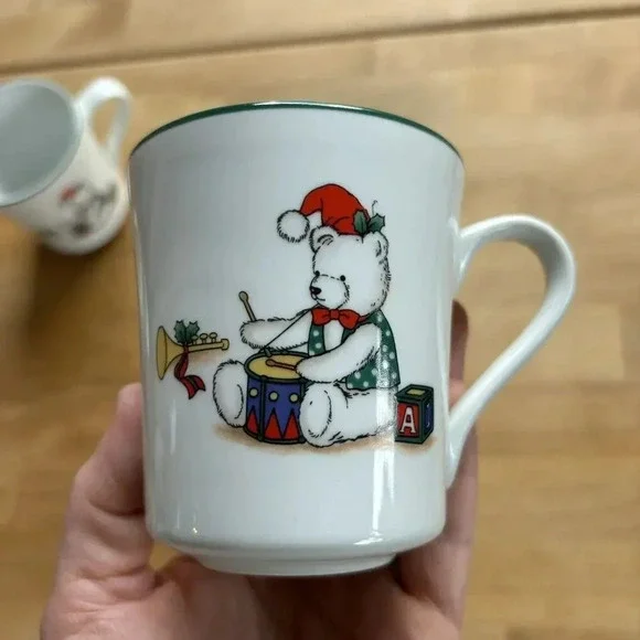 Vintage Holiday Christmas Memories Coffee Tea Cup Mug Bear With Drum Set of 3 - Picture 3 of 8